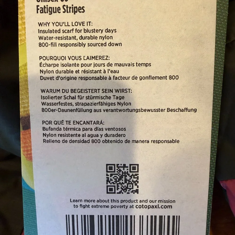 NWT Fuego Down Scarf Cotopaxi Fatigue Stripes 800-fill - Picture 3 of 3